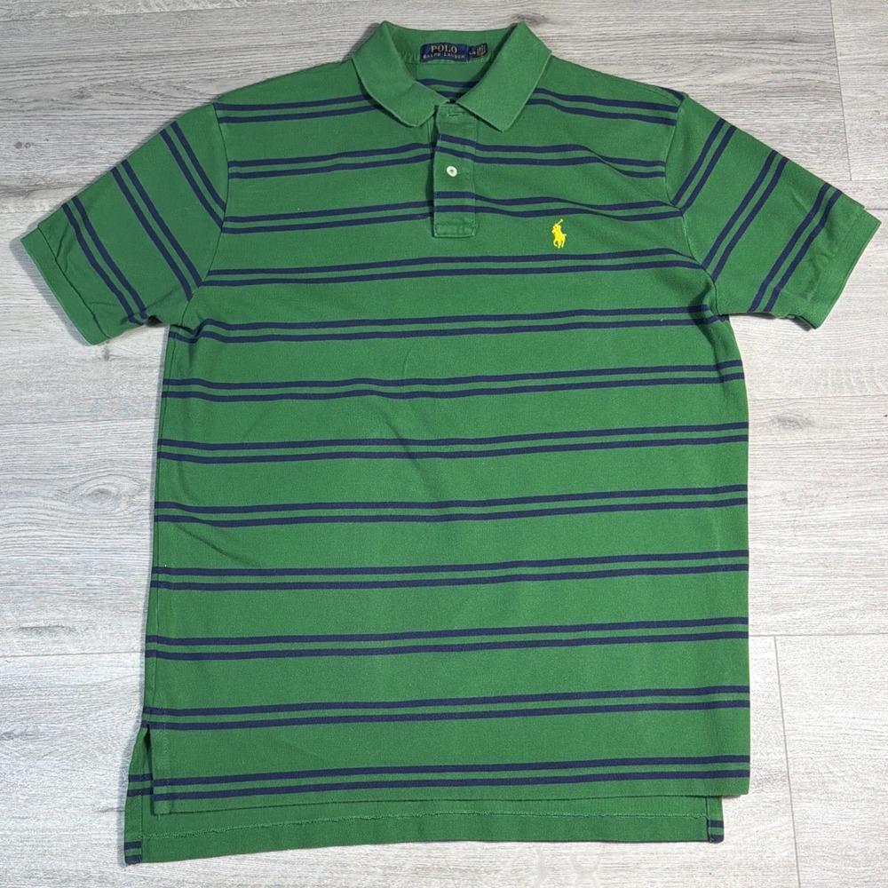 Polo‎ Ralph Lauren Striped Polo Shirt Men's Large Green Blue Classic Pony Cotton